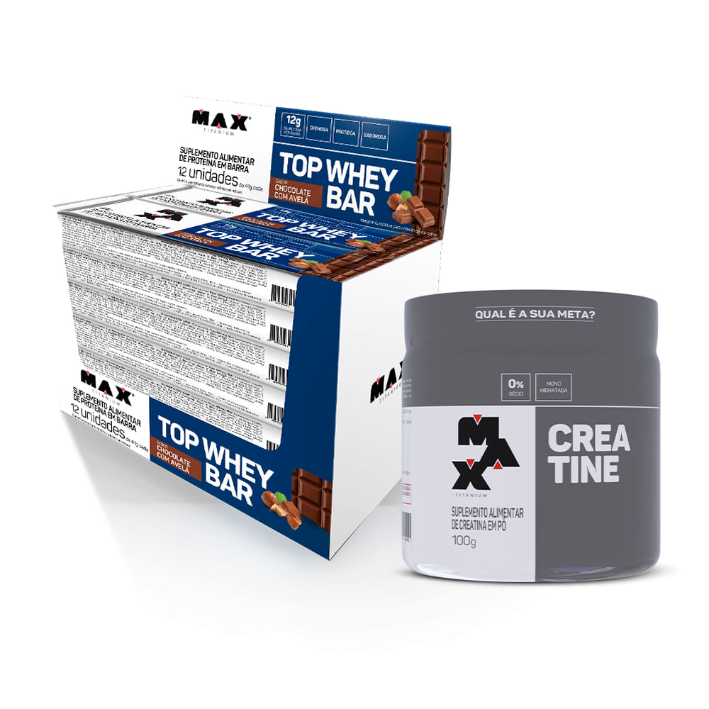 Kit G3XFC Champion Top whey bar + Creatina 100g Chocolate com Avelã