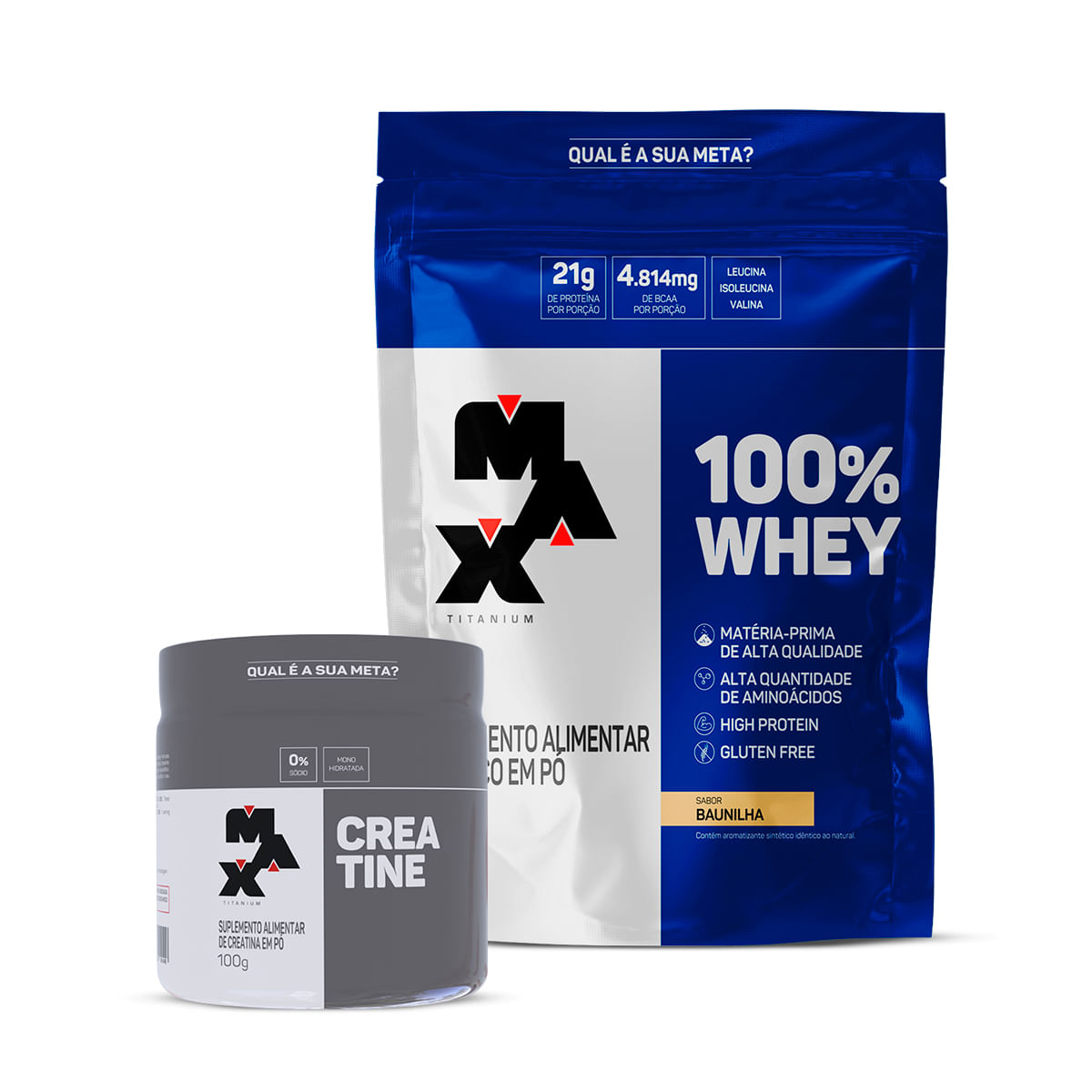 Kit 100% Whey Refil 900g + Creatina 100g Baunilha
