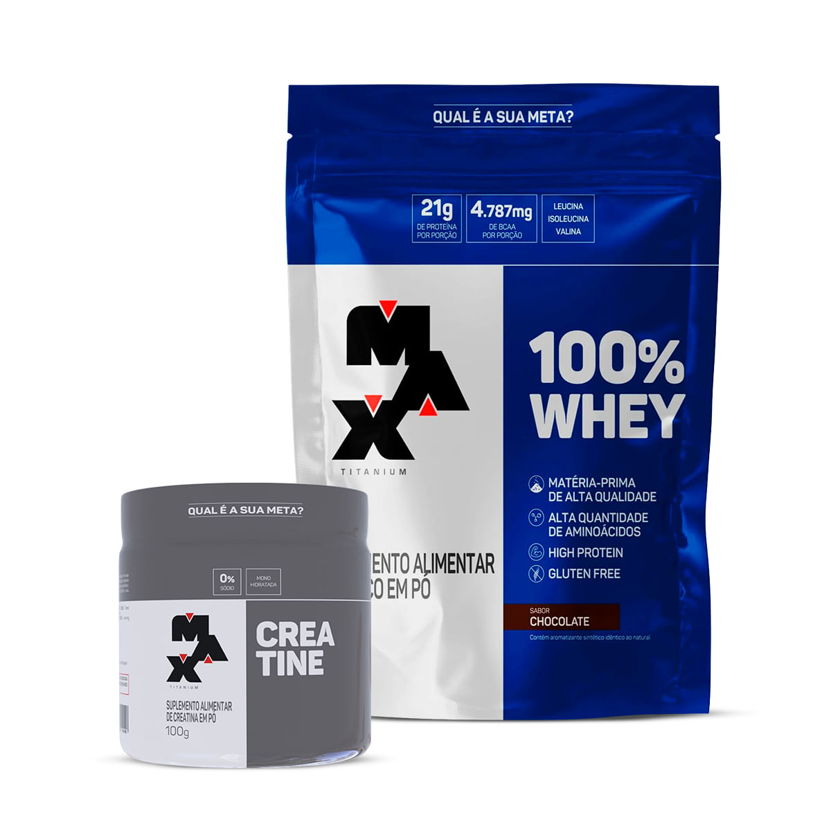 Kit 100% Whey Refil 900g + Creatina 100g Chocolate