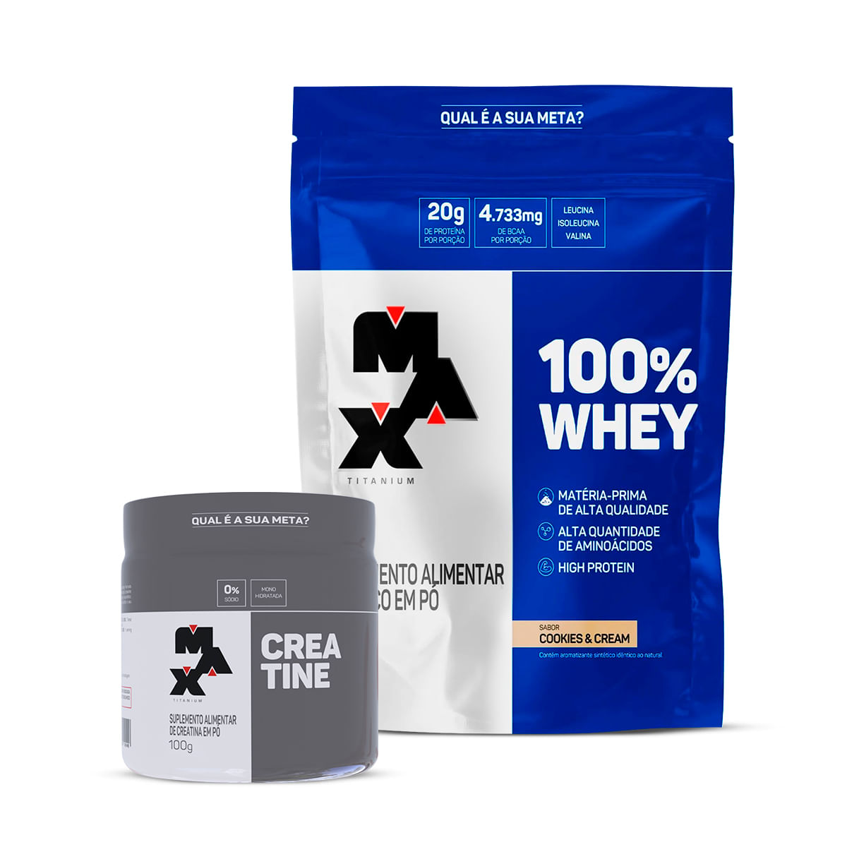 Kit 100% Whey Refil 900g + Creatina 100g Cookies & Cream