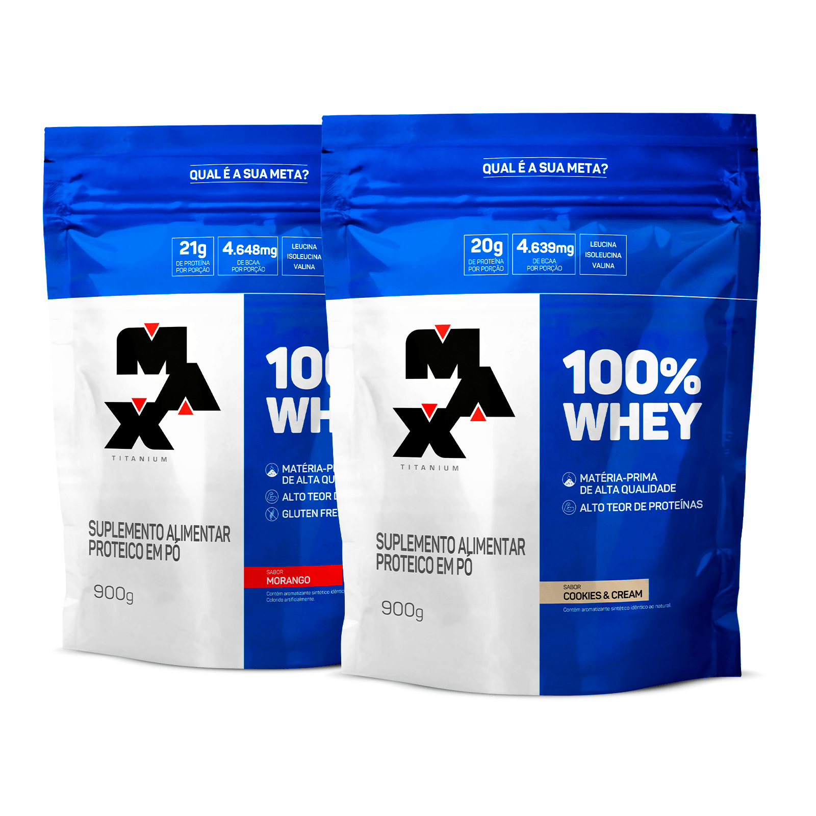 Pack 2x 100% Whey Refil 900G Cookies + Morango