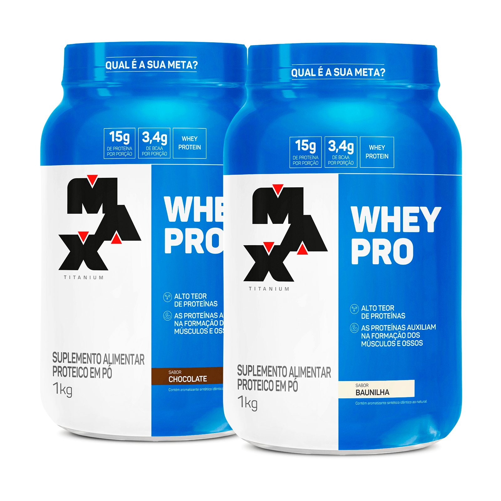 Pack 2x Whey Pro 1Kg Chocolate – Baunilha