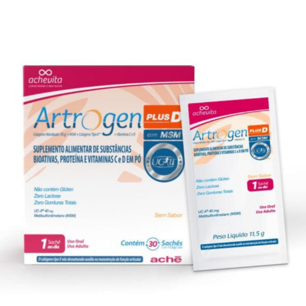 Suplemento Alimentar Aché Artrogen Plus D Colágeno + MSM 30 Sachês De 11,5g Cada