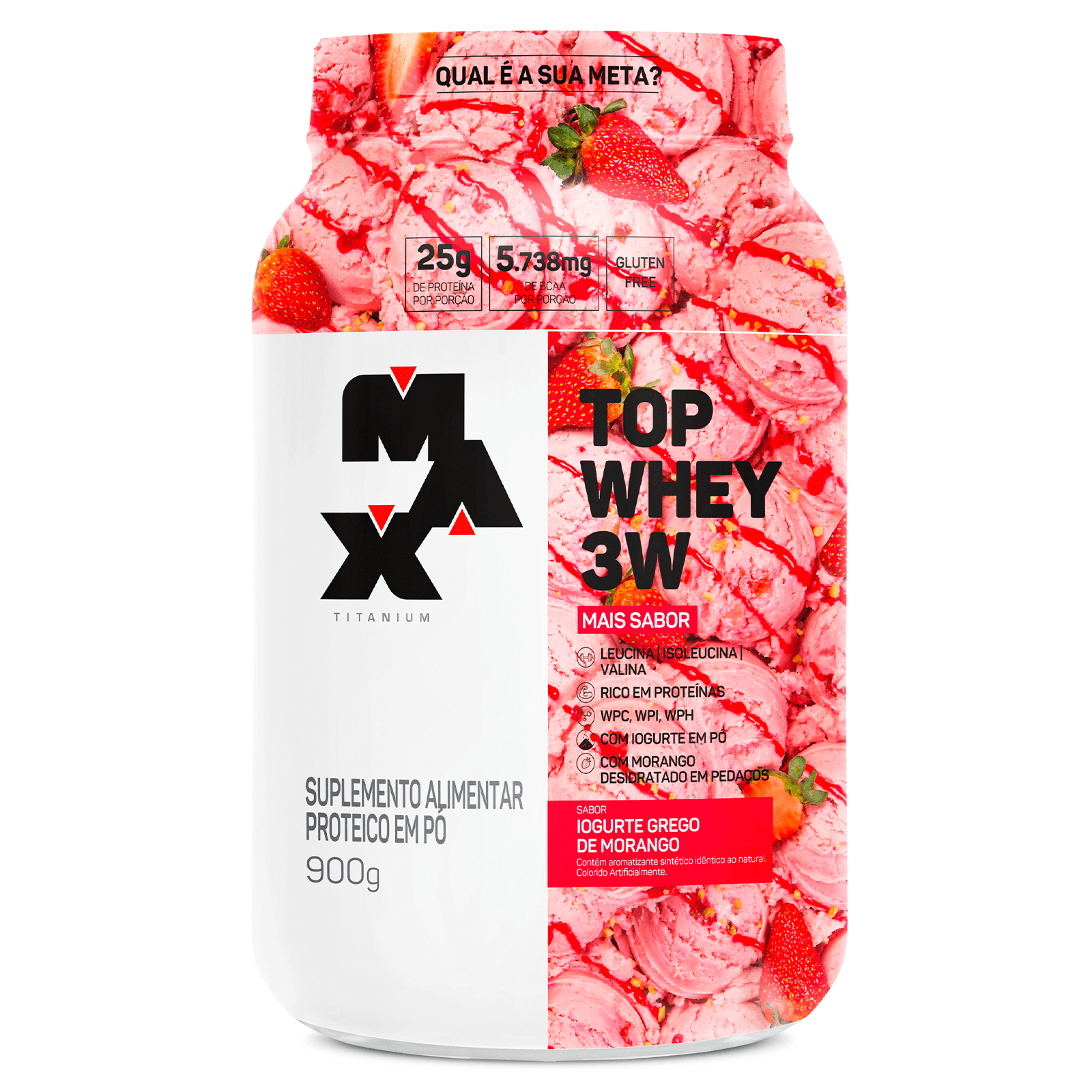 Top Whey 3W + Sabor 900G Iogurte grego morango