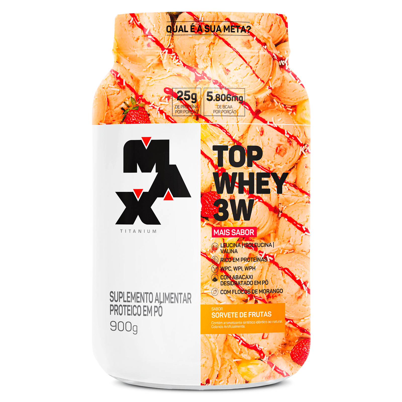Top Whey 3W + Sabor 900G Sorvete de Frutas