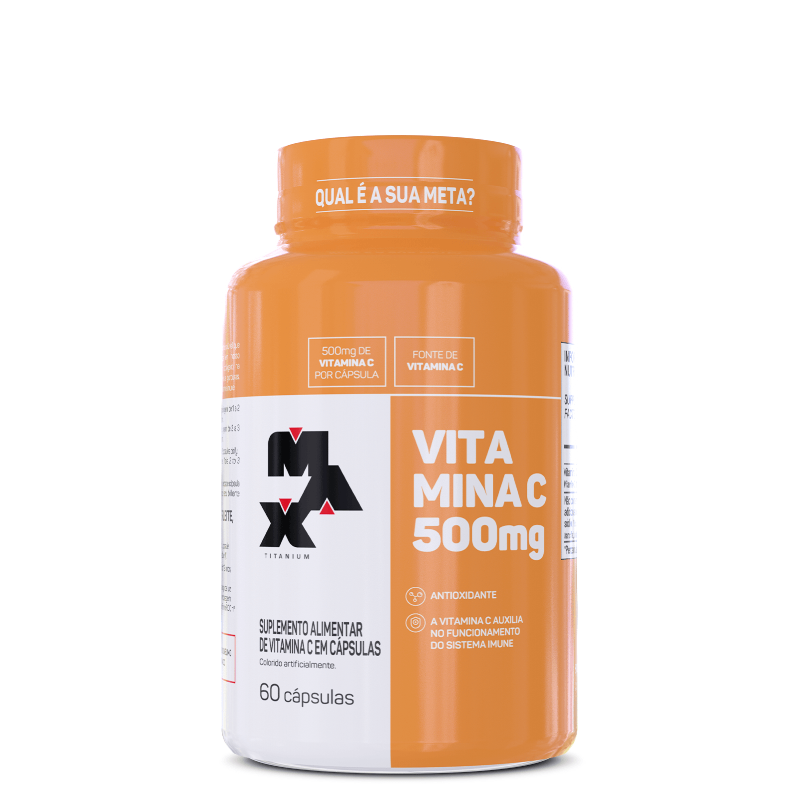 Vitamina C – 500 mg (60 cápsulas) – Max Titanium Antioxidante e fonte de vitaminas C