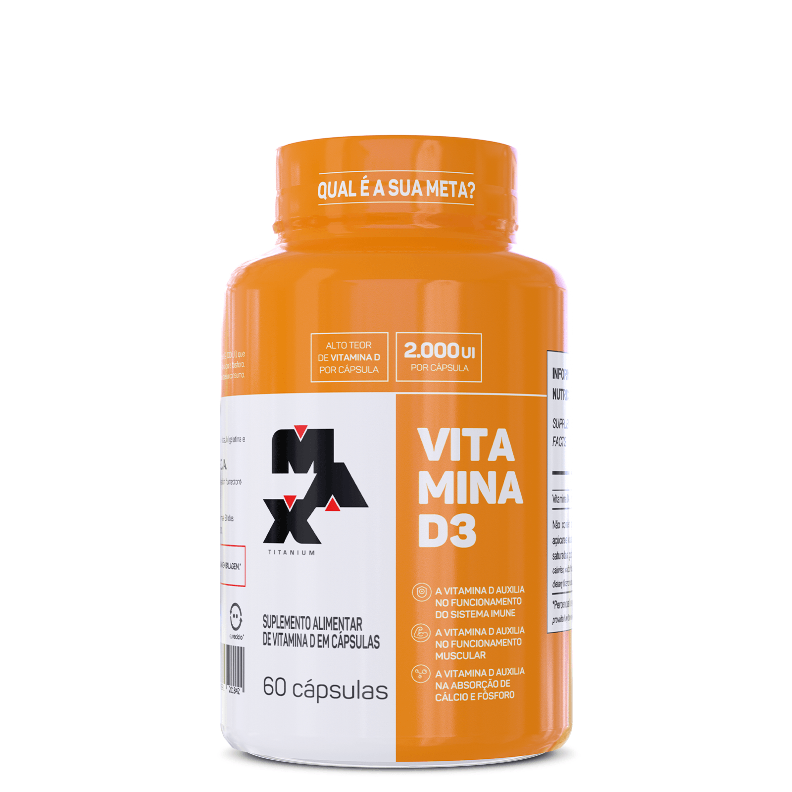 Vitamina D3 – 2.000 UI (60 doses) – Max Titanium 2.000 UI por cápsula