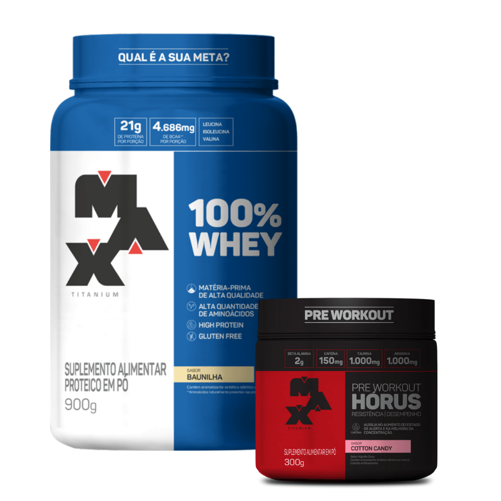 Kit Intensidade 100% Whey 900g Baunilha + Hórus 300g Cotton Candy