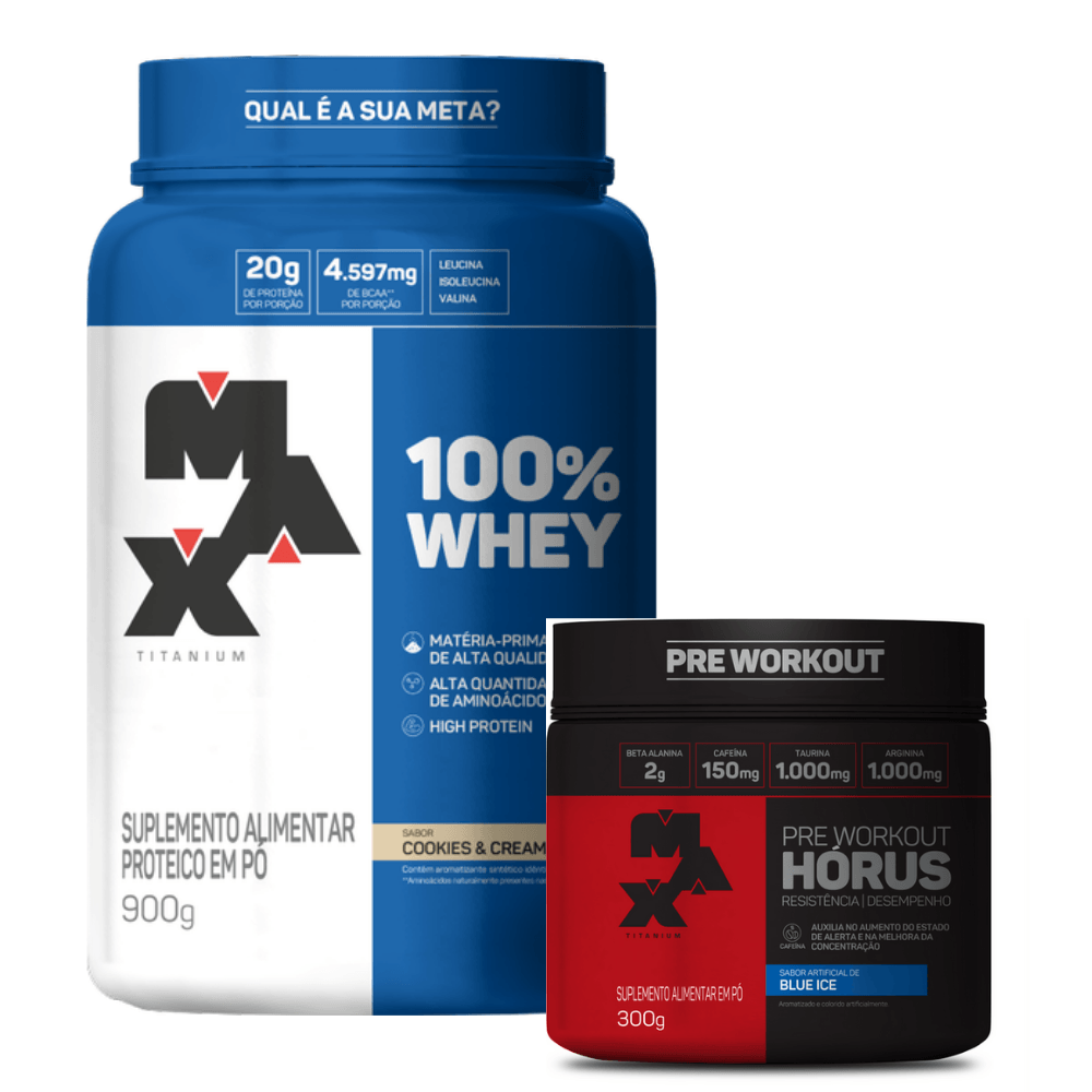 Kit Intensidade 100% Whey Pote 900 Gr. Cookies + Hórus 300 Gr. Blue Ice