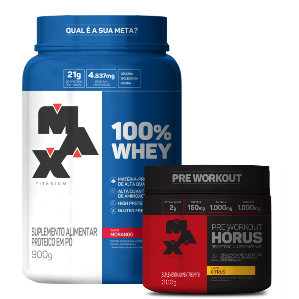 Kit Intensidade 100% Whey Pote 900 Gr. Morango + Hórus 300 Gr. Citrus