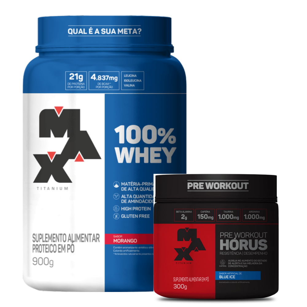 Kit Intensidade 100% Whey Pote 900 Gr. Morango + Hórus 300 Gr. Blue Ice
