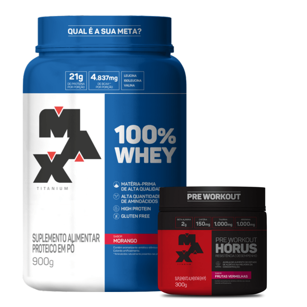 Kit Intensidade 100% Whey Pote 900 Gr. Morango + Hórus 300 Gr. Frutas Vermelhas