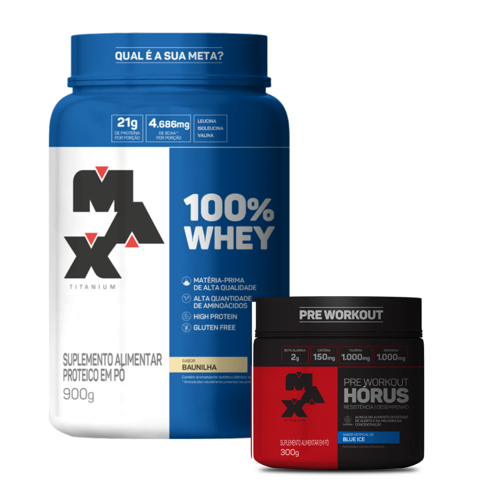 Kit Intensidade 100% Whey 900g Baunilha + Hórus 300g Blue ice