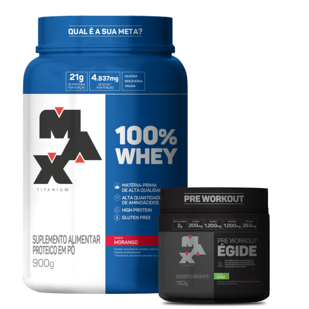 Kit Força e Disposição – 100% Whey 900g + Égide 150g 100% Whey 900g Morango + Égide 150g Limão