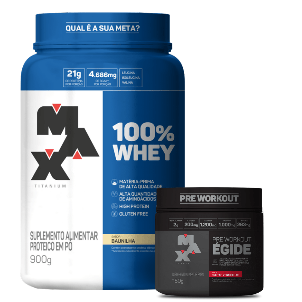 Kit Força e Disposição – 100% Whey 900g + Égide 150g 100% Whey 900g Baunilha + Égide 150g Frutas Vermelhas