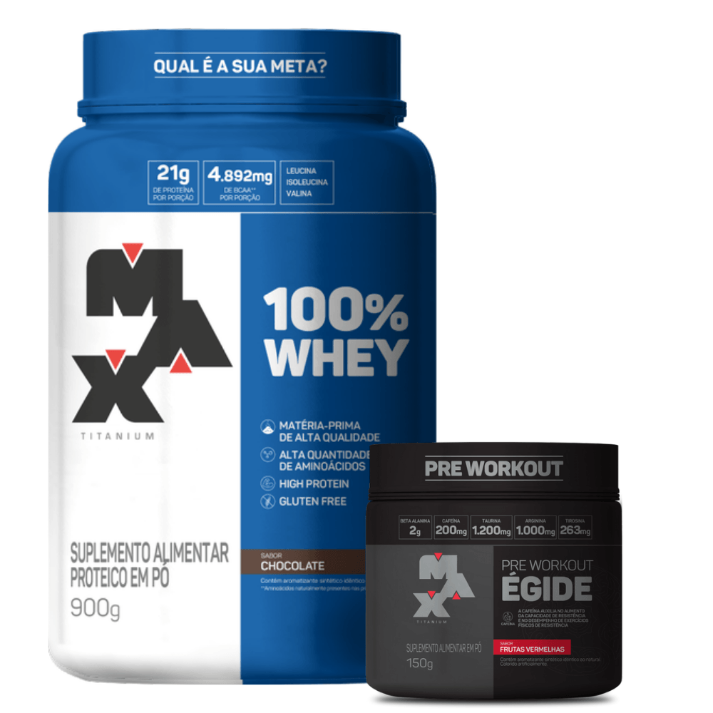 Kit Força e Disposição – 100% Whey 900g + Égide 150g 100% Whey 900g Chocolate+ Égide 150g Frutas Vermelhas
