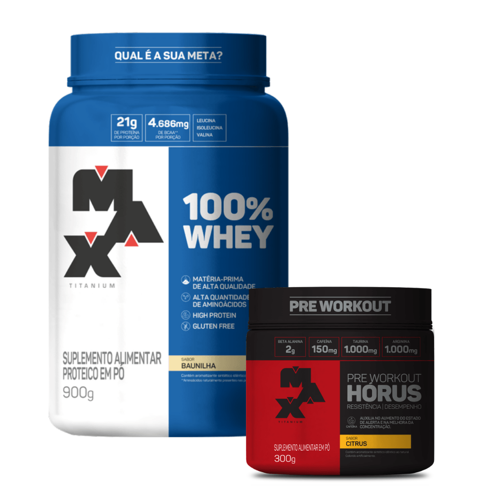 Kit Intensidade 100% Whey 900g Baunilha + Hórus 300g Citrus