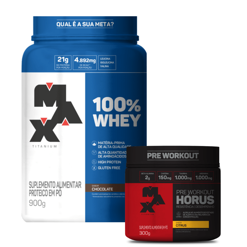 Kit Intensidade 100% Whey 900g Chocolate + Hórus 300g Citrus
