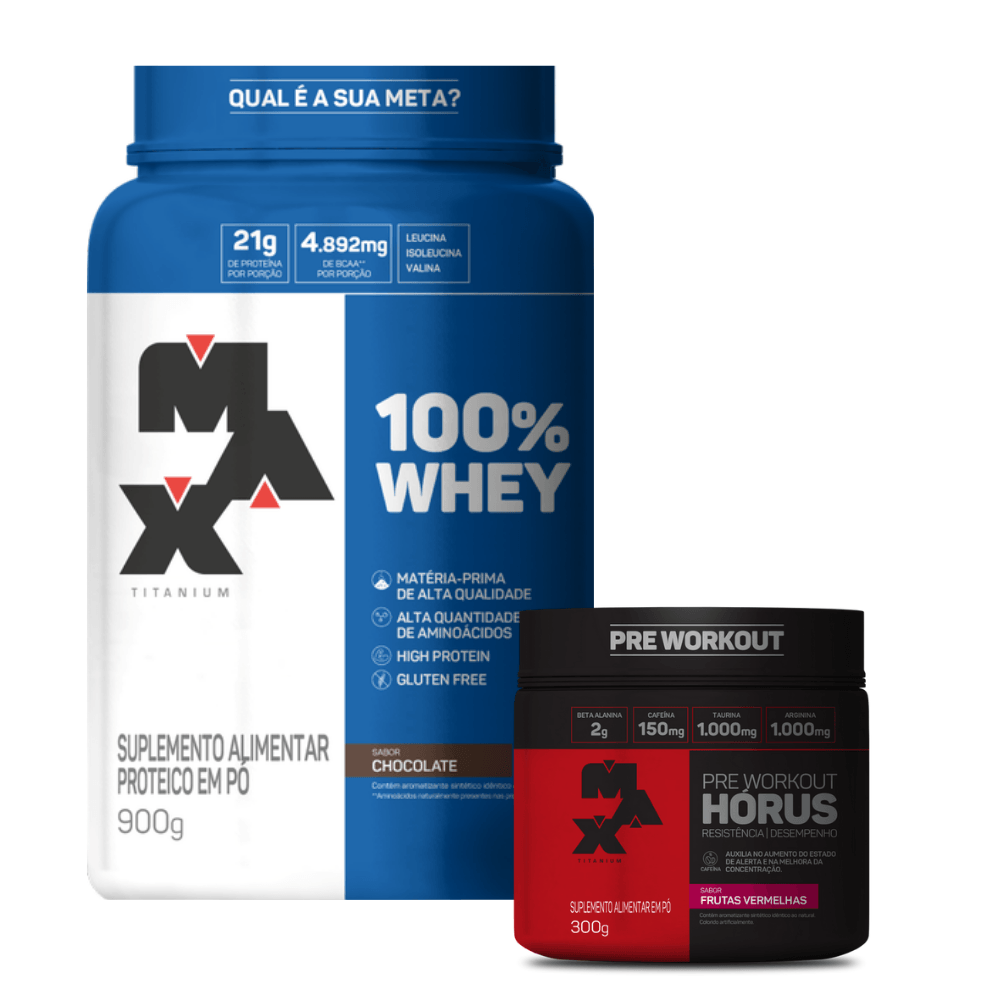 Kit Intensidade 100% Whey 900g Chocolate + Hórus 300g Frutas Vermelha