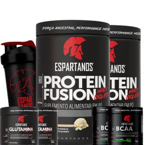 Combo Duplo Whey Fusion + 2x Bcaa + 2x Glutamina + Shaker – Sabor: Baunilha + Baunilha