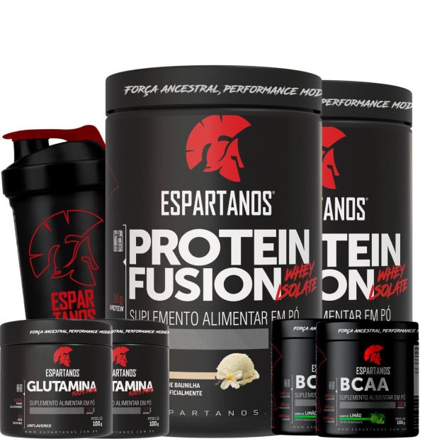Combo Duplo Whey Fusion + 2x Bcaa + 2x Glutamina + Shaker – Sabor: Baunilha + Baunilha
