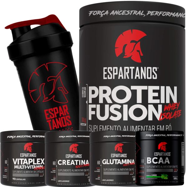 Whey Protein Fusion + Bcaa + Creatina 100% + Glutamina + Multi-Vitaminico + Copo – Sabor: Baunilha