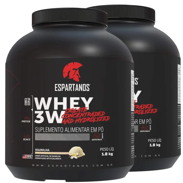 Kit 2x Whey Protein 3w 1,8kg Espartanos – Total 3,6kg – SABOR: Baunilha + Baunilha