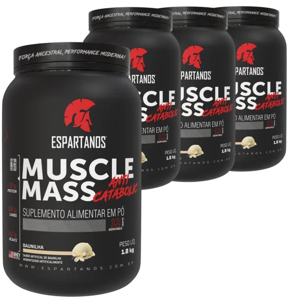 Combo 4x Muscle Mass Hipercalórico – Espartanos – Sabor: Baunilha