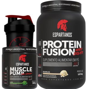Combo Whey Fusion 1800G + Pré Treino Muscle Pump 300G + Copo – Sabor: Baunilha