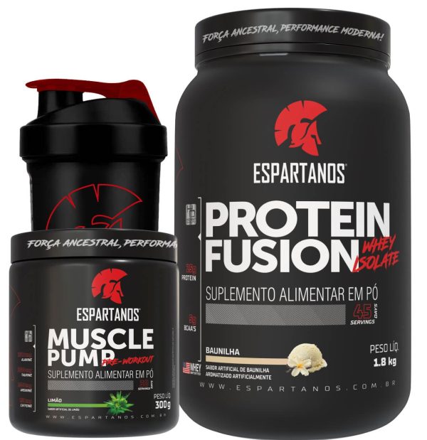 Combo Whey Fusion 1800G + Pré Treino Muscle Pump 300G + Copo – Sabor: Baunilha