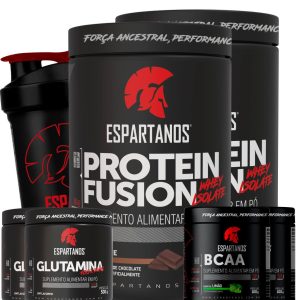 Combo Duplo Whey Fusion + 2x Bcaa + 2x Glutamina + Shaker – Sabor: Chocolate + Baunilha