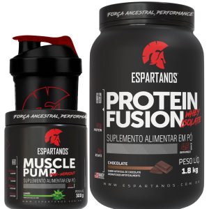 Combo Whey Fusion 1800G + Pré Treino Muscle Pump 300G + Copo – Sabor: Chocolate