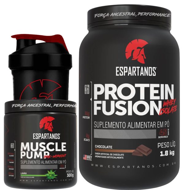 Combo Whey Fusion 1800G + Pré Treino Muscle Pump 300G + Copo – Sabor: Chocolate