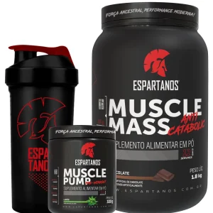 Hipercalórico Muscle Mass + Pré Treino Muscle Pump + Shaker – Sabor: Chocolate