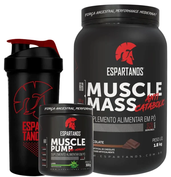 Hipercalórico Muscle Mass + Pré Treino Muscle Pump + Shaker – Sabor: Chocolate