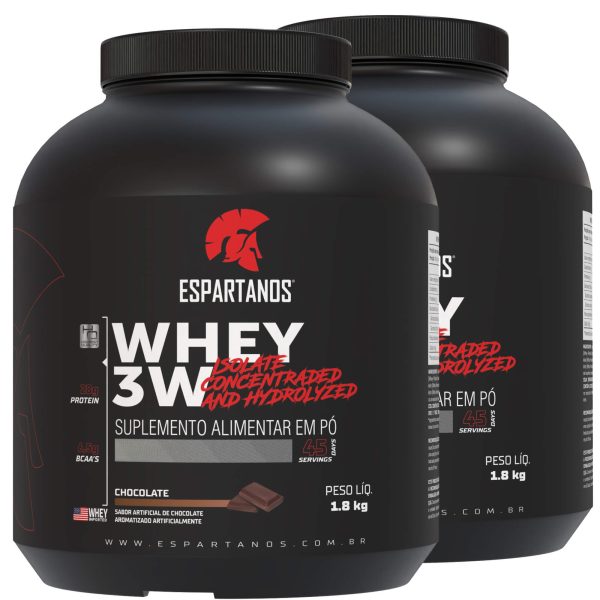 Kit 2x Whey Protein 3w 1,8kg Espartanos – Total 3,6kg – SABOR: Chocolate + Chocolate