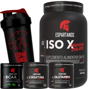 Kit Whey Protein ISO X 1800g + BCAA + Glutamina 100g + Creatina 100g + Coqueteleira – SABOR: Chocolate