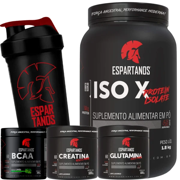 Kit Whey Protein ISO X 1800g + BCAA + Glutamina 100g + Creatina 100g + Coqueteleira – SABOR: Chocolate
