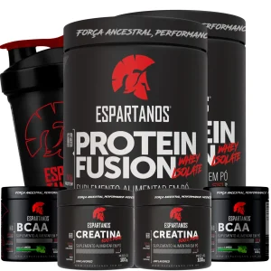 Kit Duplo Whey Protein Fusion + Bcaa + Creatina + Shaker – Sabor: Chocolate