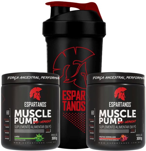 Kit 2x Pré Treino Muscle Pump 300g + Shaker – Espartanos – Sabor: Mesclado