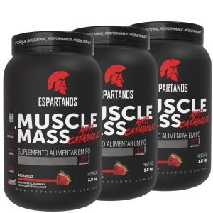Combo 3x Muscle Mass Hipercalórico – Espartanos – Sabor: Morango