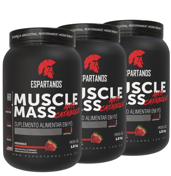 Combo 3x Muscle Mass Hipercalórico – Espartanos – Sabor: Morango