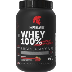 Whey Protein Concentrado 100% Pure 900g WPC 80 – Espartanos – SABOR: MORANGO