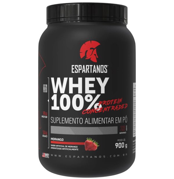 Whey Protein Concentrado 100% Pure 900g WPC 80 – Espartanos – SABOR: MORANGO
