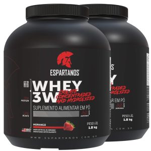 Kit 2x Whey Protein 3w 1,8kg Espartanos – Total 3,6kg – SABOR: Morango + Morango