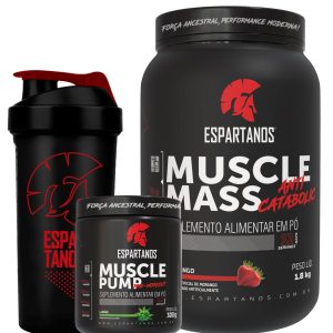 Hipercalórico Muscle Mass + Pré Treino Muscle Pump + Shaker – Sabor: Morango