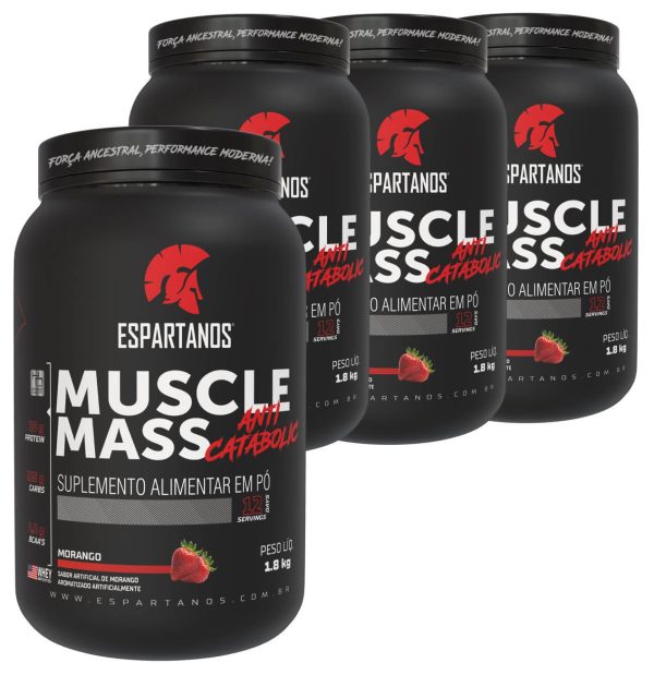 Combo 4x Muscle Mass Hipercalórico – Espartanos – Sabor: Morango