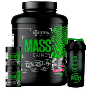 Kit Massa Hipercalórico MASS GAINER 1800g + Creatina 100g + Glutamina 100g + Coqueteleira – Original Nutrition – Sabor: Chocolate