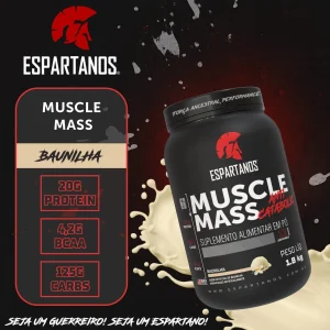 Kit Muscle Mass 1,8kg + BCAA + Creatina + Glutamina + Pré Treino Frutas Vermelhas + Coqueteleira – Espartanos – Sabor: Baunilha