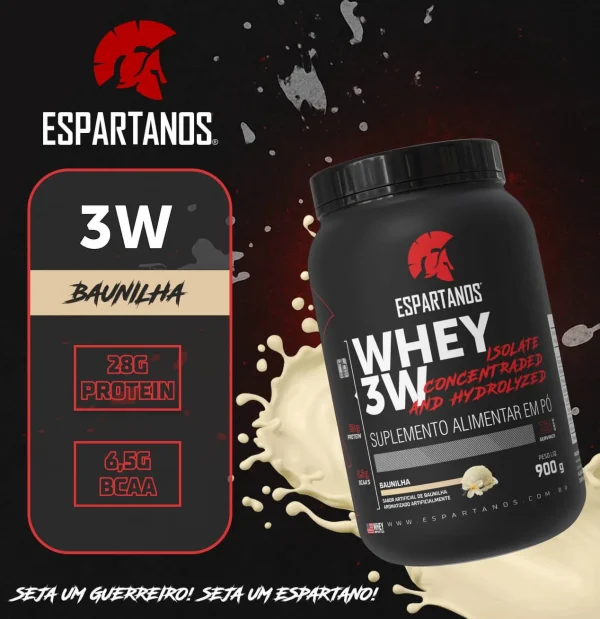 Whey Protein 3W Espartanos 900g | Peça Já e Acelere Seus Resultados – Sabor: Baunilha